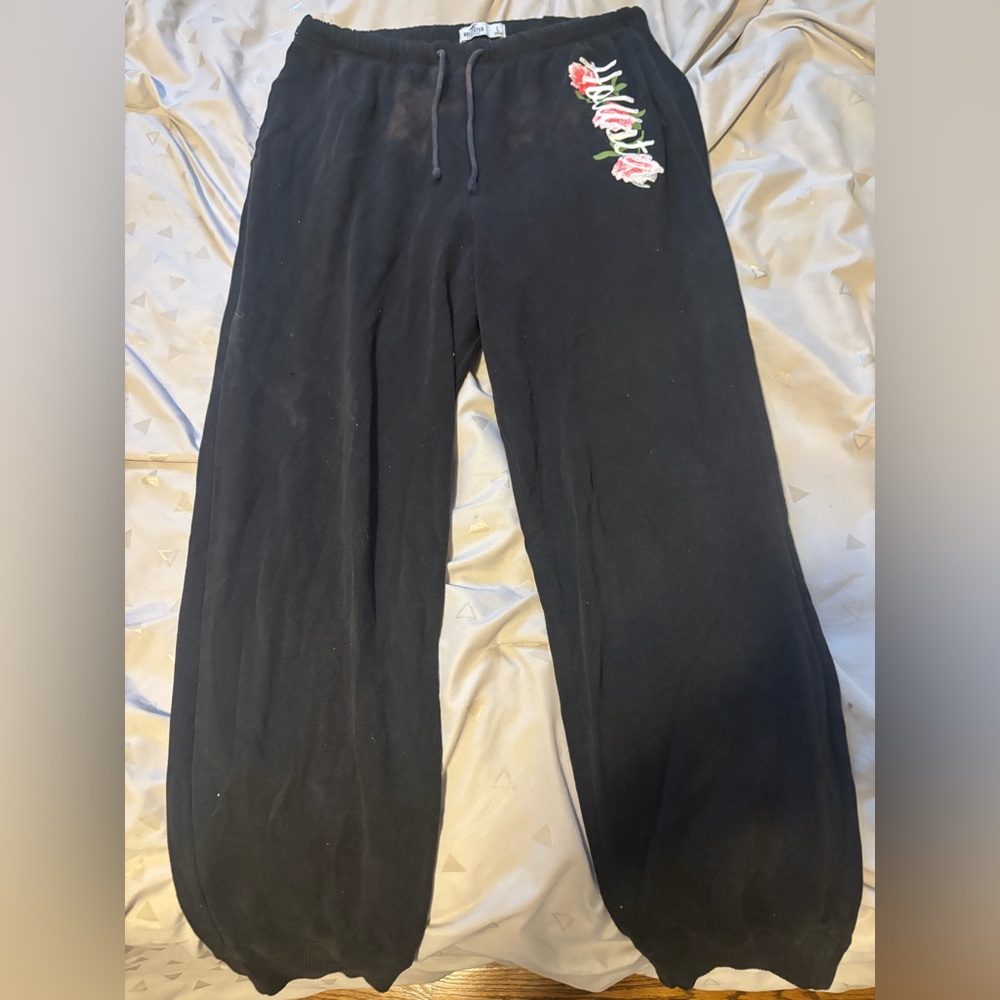 Black Floral Embroidered Hollister Sweatpants